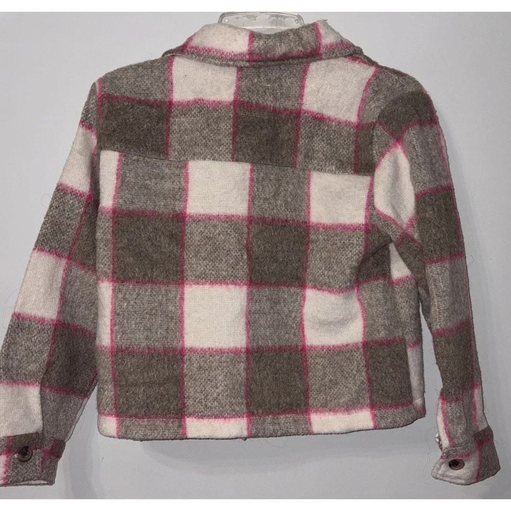 Cat & Jack Plaid Button Down Shirt Jacket for Girls Medium 8 Brown Pink White